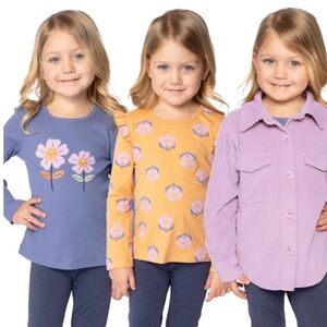 ❤️Pekkle Kids' 3-pack Long Sleeve Top New Size 2T Floral Kids Shirt